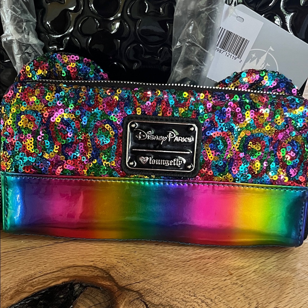 Disney Rainbow Sequin Minnie Ear Wallet with Holographic Trim